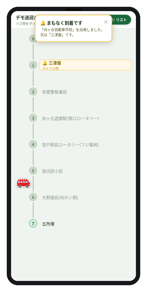 利用者画面：停留所リスト